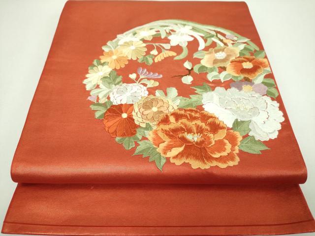 平和屋着物▼太鼓柄袋帯 総刺繍 花丸文 金糸 正絹 逸品 DABI6773ps