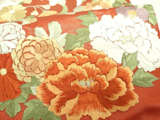 平和屋着物▼太鼓柄袋帯 総刺繍 花丸文 金糸 正絹 逸品 DABI6773ps