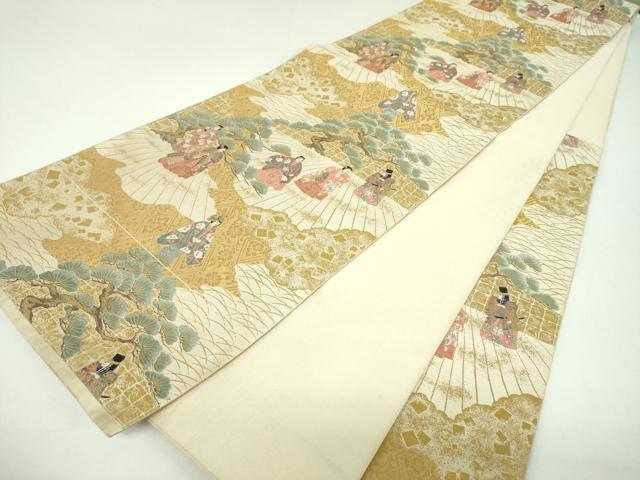 平和屋着物▼伝統工芸士 平田藤三郎 六通柄袋帯 紹巴 能 舞 金糸 正絹 逸品 DABI6776ps