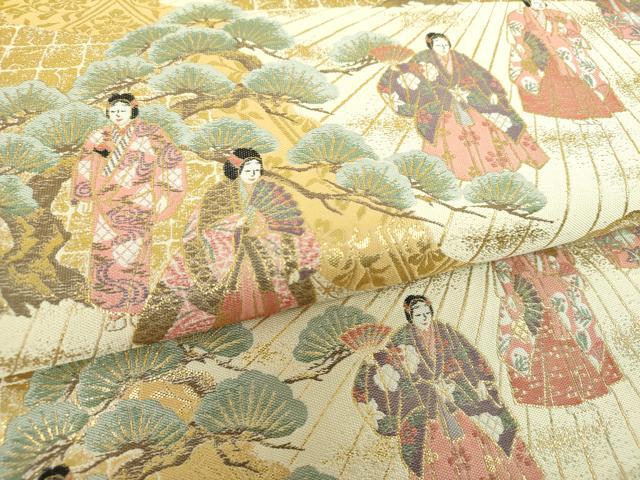 平和屋着物▼伝統工芸士 平田藤三郎 六通柄袋帯 紹巴 能 舞 金糸 正絹 逸品 DABI6776ps