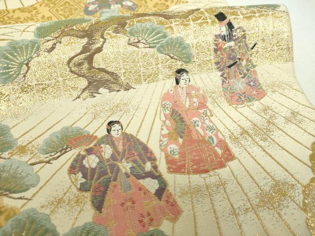 平和屋着物▼伝統工芸士 平田藤三郎 六通柄袋帯 紹巴 能 舞 金糸 正絹 逸品 DABI6776ps