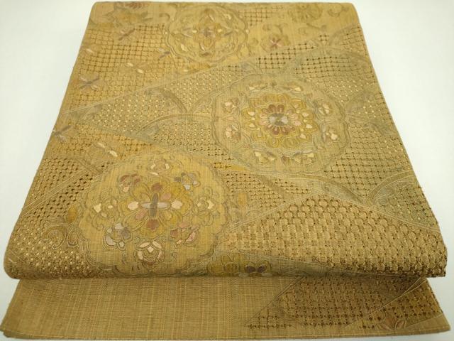 平和屋着物●極上 中国三大刺繍 スワトウ刺繍 汕頭刺繍 総刺繍 袋帯 紬地 正倉院花文 金通し地 正絹 逸品 DABI6784ps