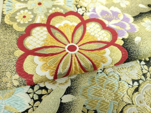 平和屋着物▼六通柄袋帯 唐織 舞花文 金糸 正絹 逸品 DABI6806ps