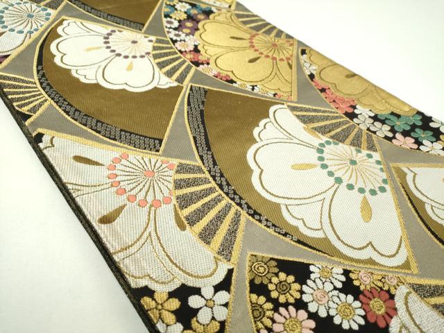 平和屋着物▼両面 六通柄袋帯 扇面桜 金銀糸 正絹 逸品 DABI6813ps