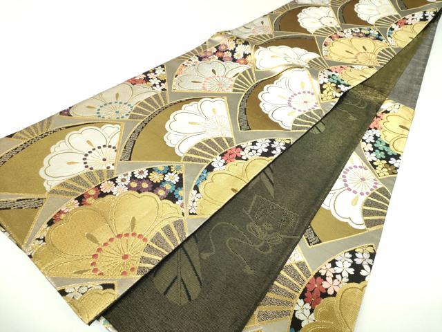 平和屋着物▼両面 六通柄袋帯 扇面桜 金銀糸 正絹 逸品 DABI6813ps