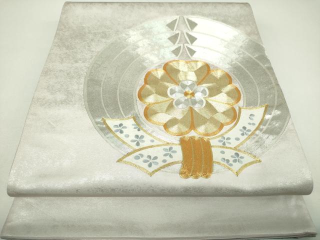 平和屋着物▼太鼓柄袋帯 駒刺繍 総刺繍 束ね熨斗花文 金銀糸 引箔 正絹 逸品 DABI6814ps