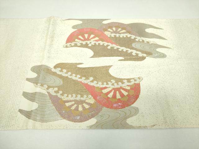 平和屋着物▼太鼓柄袋帯 螺鈿箔 立波片輪車 金銀彩 正絹 逸品 DABI6819ps