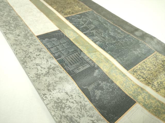 平和屋着物●太鼓柄袋帯 作家物 螺鈿箔 風景文 金銀彩 引箔 正絹 逸品 DABI6822ps