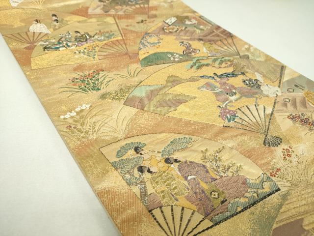 平和屋着物▼六通柄袋帯 九百錦 伊勢物語 金糸 上代68万 反端付き 正絹 逸品 DABI6833ps