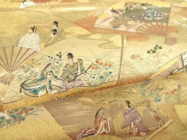 平和屋着物▼六通柄袋帯 九百錦 伊勢物語 金糸 上代68万 反端付き 正絹 逸品 DABI6833ps