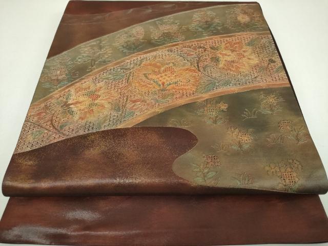 平和屋着物▼中国三大刺繍 スワトウ刺繍 汕頭刺繍 総刺繍 太鼓柄袋帯 更紗花文 金彩 引箔 正絹 逸品 DABI6836ps