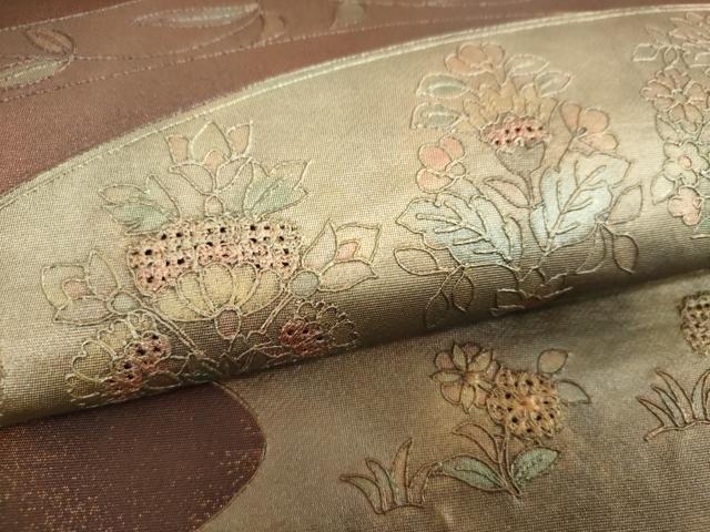 平和屋着物▼中国三大刺繍 スワトウ刺繍 汕頭刺繍 総刺繍 太鼓柄袋帯 更紗花文 金彩 引箔 正絹 逸品 DABI6836ps