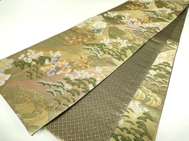 平和屋着物▼佐賀錦 六通柄袋帯 立波花文 金糸 正絹 逸品 DABI6883ps