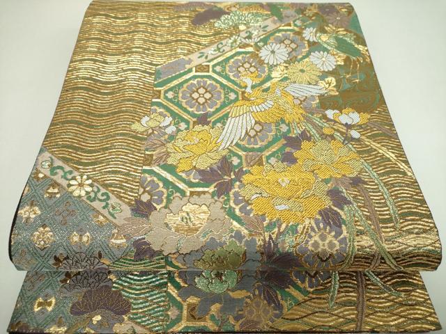 平和屋着物▼六通柄袋帯 鳳凰花文 金糸 正絹 逸品 DABI6910ps