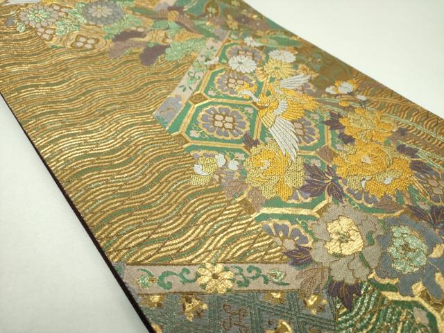 平和屋着物▼六通柄袋帯 鳳凰花文 金糸 正絹 逸品 DABI6910ps