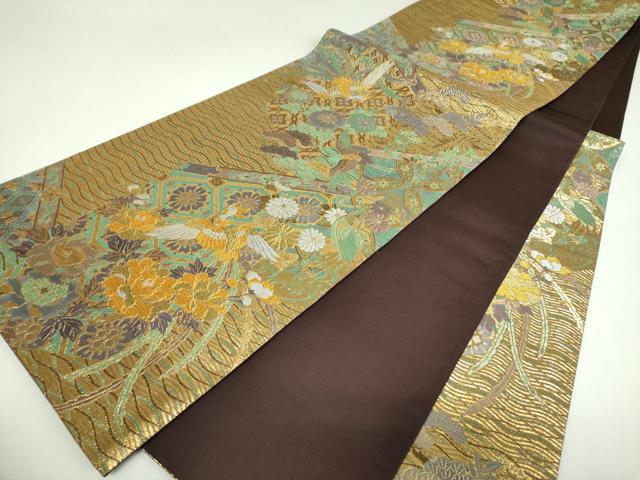 平和屋着物▼六通柄袋帯 鳳凰花文 金糸 正絹 逸品 DABI6910ps