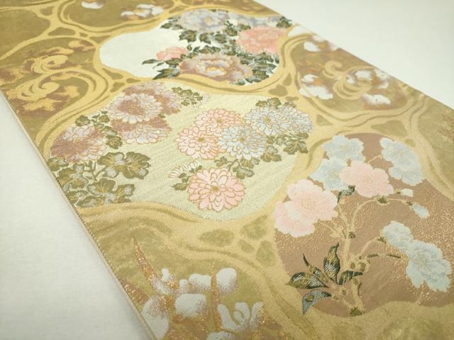 平和屋着物▼六通柄袋帯 流水花文 金銀糸 引箔 正絹 逸品 DABI6926ps