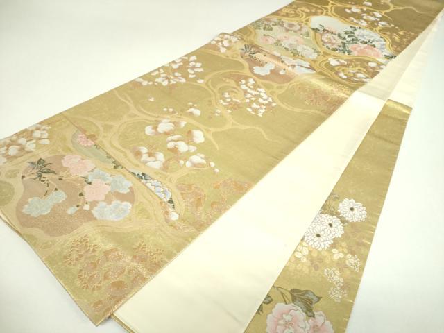 平和屋着物▼六通柄袋帯 流水花文 金銀糸 引箔 正絹 逸品 DABI6926ps
