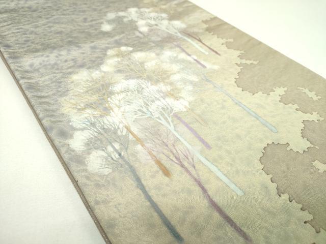 平和屋着物▼太鼓柄袋帯 手描き 樹林文 金通し地 正絹 逸品 DABI6939ps