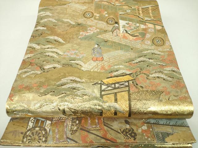 平和屋着物▼両面 六通柄袋帯 源氏物語屏風図写し 薫香名宝図絵 金糸 正絹 逸品 DABI6949ps