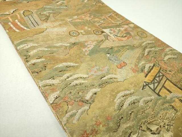 平和屋着物▼両面 六通柄袋帯 源氏物語屏風図写し 薫香名宝図絵 金糸 正絹 逸品 DABI6949ps