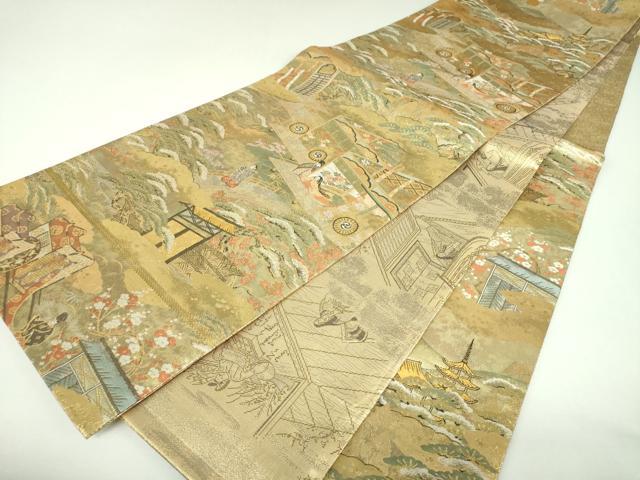 平和屋着物▼両面 六通柄袋帯 源氏物語屏風図写し 薫香名宝図絵 金糸 正絹 逸品 DABI6949ps