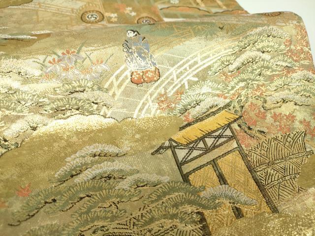平和屋着物▼両面 六通柄袋帯 源氏物語屏風図写し 薫香名宝図絵 金糸 正絹 逸品 DABI6949ps