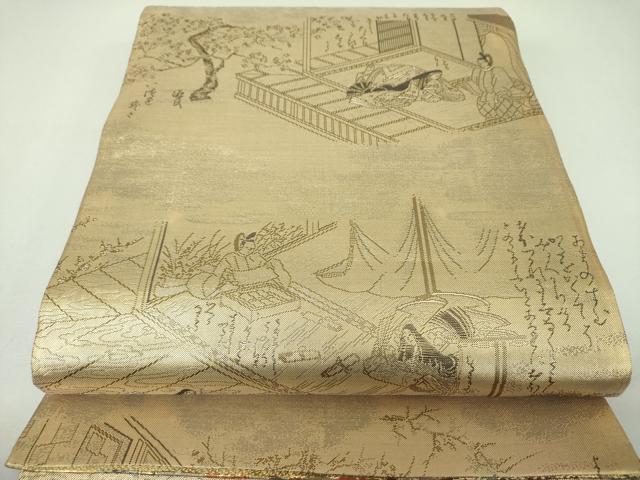 平和屋着物▼両面 六通柄袋帯 源氏物語屏風図写し 薫香名宝図絵 金糸 正絹 逸品 DABI6949ps