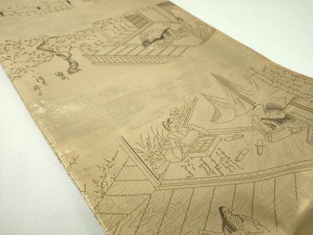 平和屋着物▼両面 六通柄袋帯 源氏物語屏風図写し 薫香名宝図絵 金糸 正絹 逸品 DABI6949ps