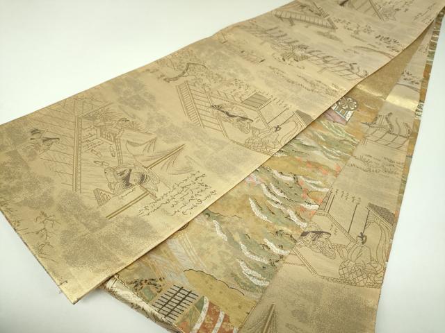 平和屋着物▼両面 六通柄袋帯 源氏物語屏風図写し 薫香名宝図絵 金糸 正絹 逸品 DABI6949ps
