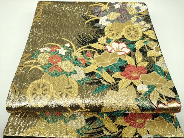 平和屋着物▼六通柄袋帯 花車文 金糸 正絹 逸品 DABI6950ps