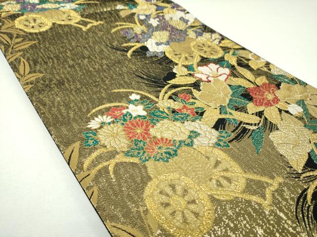 平和屋着物▼六通柄袋帯 花車文 金糸 正絹 逸品 DABI6950ps