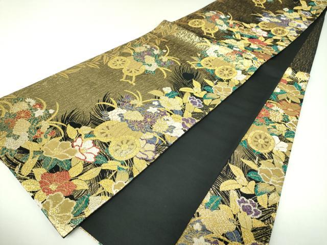 平和屋着物▼六通柄袋帯 花車文 金糸 正絹 逸品 DABI6950ps