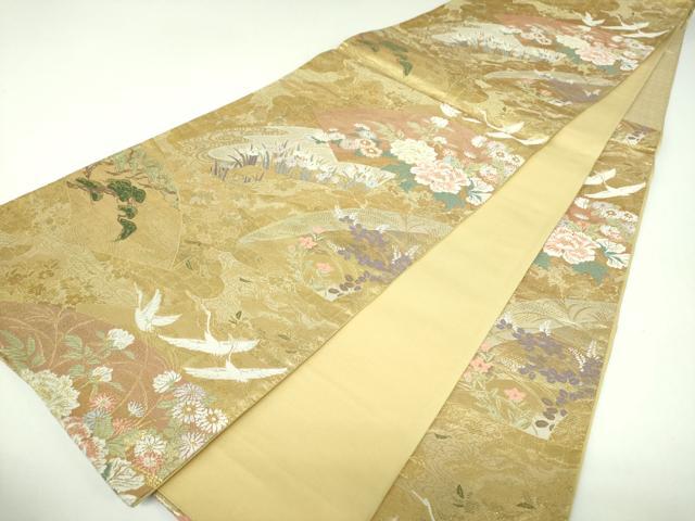 平和屋着物▼六通柄袋帯 唐織 地紙飛鶴花文 金糸 やまと誂製 正絹 逸品 DABI6951ps