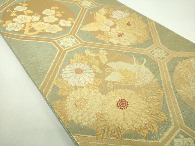 平和屋着物▼佐賀錦 六通柄袋帯 蜀江舞蝶花文 金糸 正絹 逸品 DABI6966ps