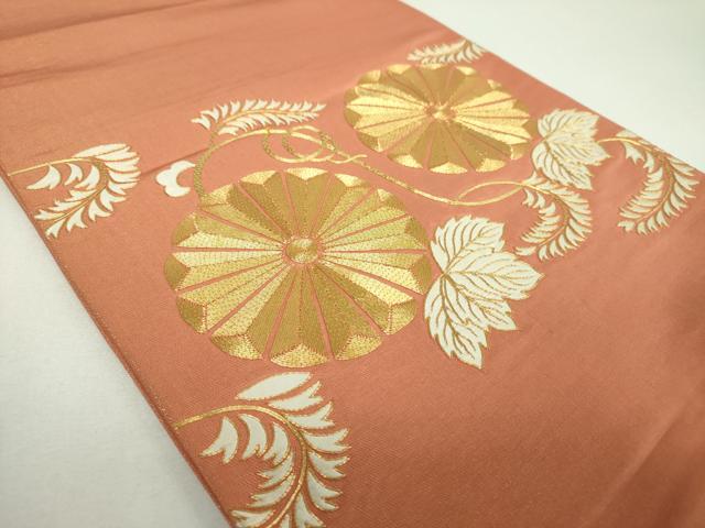 平和屋着物▼太鼓柄袋帯 駒刺繍 総刺繍 菊唐草 金糸 正絹 逸品 DABI6971ps