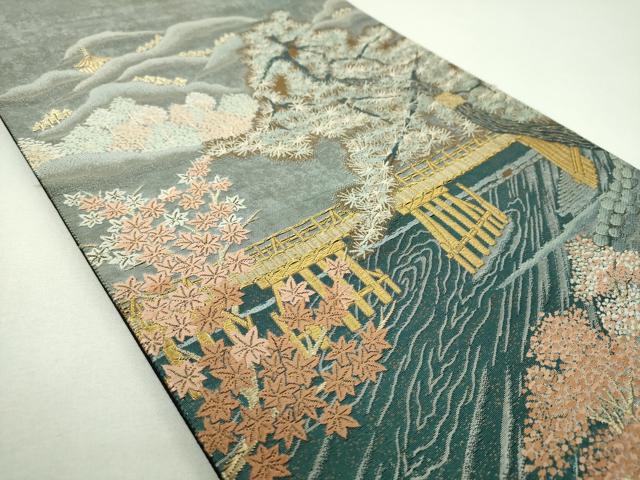 平和屋着物▼六通柄袋帯 京洛図 嵐山 金銀糸 引箔 正絹 逸品 DABI6973ps