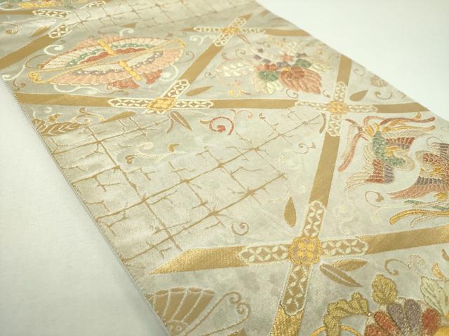 平和屋着物▼六通柄袋帯 雲取天井文 金銀糸 引箔 正絹 逸品 DABI6975ps