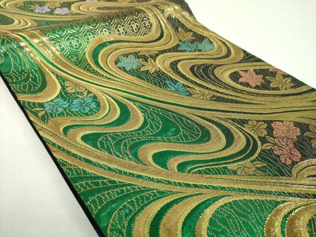 平和屋着物▼六通柄袋帯 竜田川花文 金糸 正絹 逸品 DABI6992ps