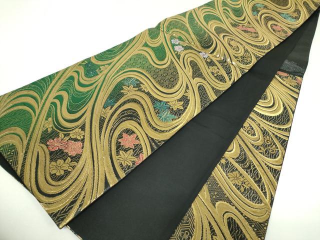 平和屋着物▼六通柄袋帯 竜田川花文 金糸 正絹 逸品 DABI6992ps