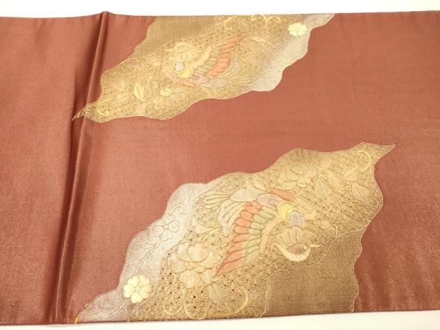 平和屋着物▼中国三大刺繍 スワトウ刺繍 汕頭刺繍 太鼓柄袋帯 螺鈿 花鳥舞蝶文 金銀彩 正絹 逸品 DABI7005fe