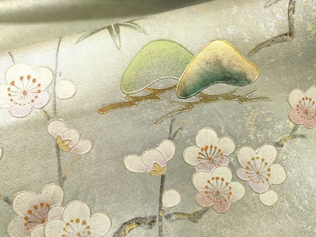 平和屋着物▼太鼓柄袋帯 手描き 松竹梅 金銀彩 引箔 正絹 逸品 DABI7008fe