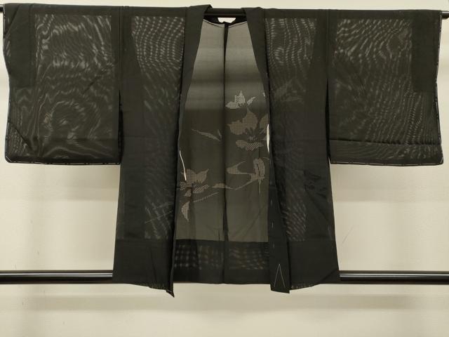 平和屋着物▽羽織 スリーシーズン 春夏秋 塵除け 流水花文 黒地 正絹 逸品 未使用 DABI7014fe