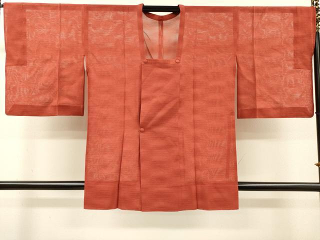 平和屋着物▽道行コート スリーシーズン 春夏秋 塵除け よろけ縞 赤丹色 正絹 逸品 DABI7025fe