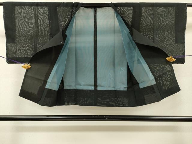 平和屋着物▽道行コート スリーシーズン 春夏秋 塵除け 笹文 黒地 正絹 逸品 未使用 DABI7033fe
