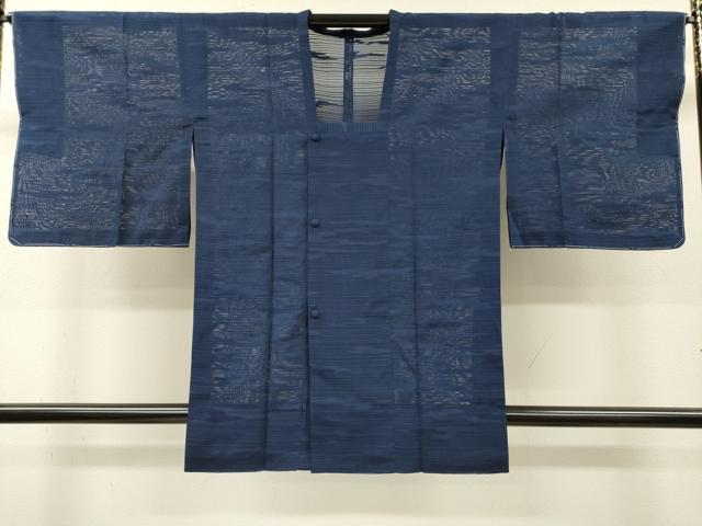 平和屋着物▽道行コート スリーシーズン 春夏秋 塵除け 霞文 鉄紺色 正絹 逸品 未使用 DABI7039fe