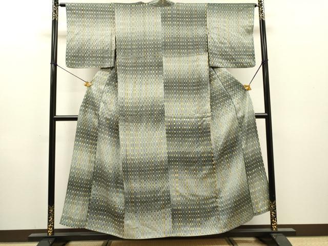 平和屋着物▽上質な小紋 単衣 格子 暈し染 正絹 逸品 DABI7057fe