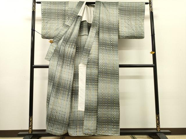 平和屋着物▽上質な小紋 単衣 格子 暈し染 正絹 逸品 DABI7057fe
