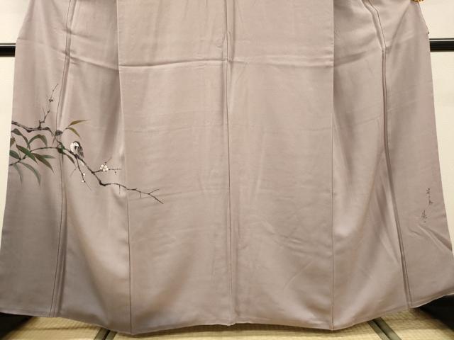 平和屋着物▼藍墨作家 木田慎一 色留訪問着 笹に鳥 暈し染 正絹 逸品 DABI7087fe