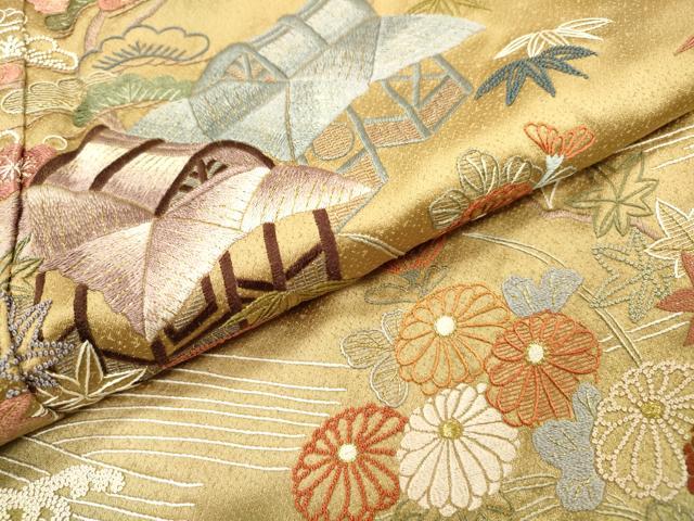 平和屋着物▼中国三大刺繍 相良刺繍 総刺繍 訪問着 風景花松文 暈し染 金糸 正絹 逸品 DABI7093fe